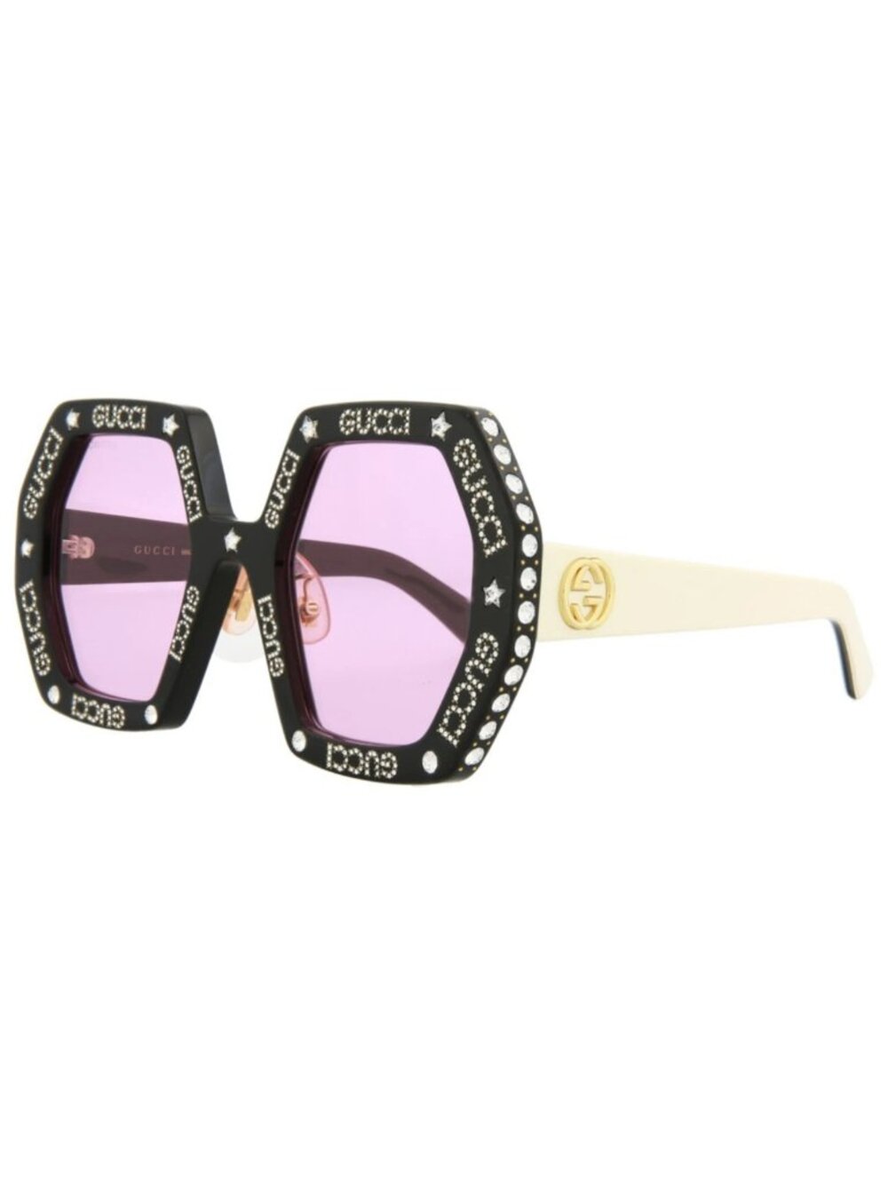 New Gucci Women's Sunglasses Square Rectangle Acetate Frame Black Ivory Pink